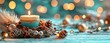 © MaxB - Christmas background banner set in a snowy panorama, incorporating an advent candle, cookies, and natural decorations, with a header and copy space suitable for a seasonal greeting card design