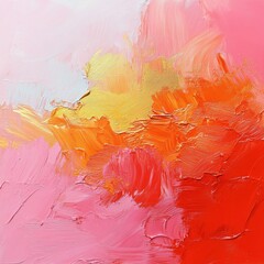 Poster - Vibrant abstract painting with textured brushstrokes in shades of pink orange and gold creating a warm and inviting artistic impression