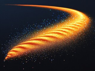 Poster - Ethereal golden trail of glittering particles on dark background creating magical and dreamy atmosphere captivating abstract art