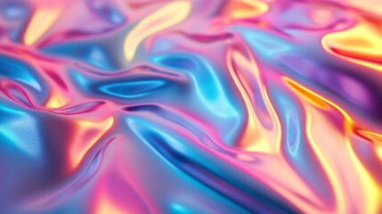 Poster - Bright hues of pink, blue, and gold ripple and flow across a textured, shiny surface, reflecting light in an enchanting display. This dreamy arrangement captivates the senses