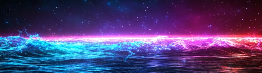Poster - An image of a gradient featuring violet and blue hues with flowing liquid and small shiny particles that include sparkles, created by stock