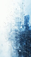 Poster - Explore a captivating futuristic cityscape featuring abstract digital elements and shimmering light effects, ideal for technology and innovation themes.