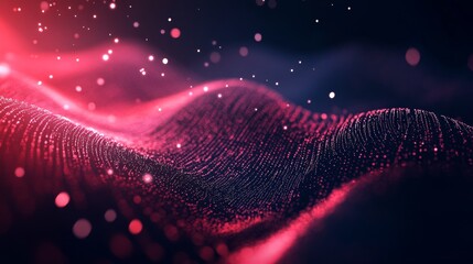 Poster - Stunning Abstract Wave of Light with Red Particles Flowing in a Dark Background