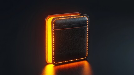 Poster - Stylish Black Notebook with Orange Glow and Reflective Surface on a Dark Background