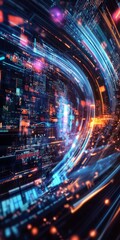 Poster - futuristic abstract technology background with vibrant lights and motion in multicolor designs
