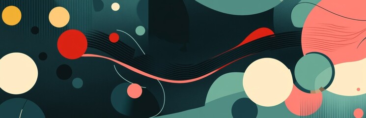 Wall Mural - Abstract Teal and Red Geometric Background with Flowing Lines Perfect for Modern Designs