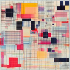 Poster - Colorful Abstract Geometric Composition with Dynamic Lines and Blocks in Contemporary Artwork