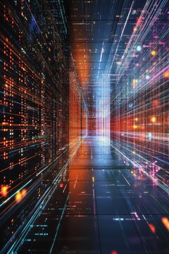 Futuristic Abstract Digital Visualization with Glowing Lines and Lights in a Dynamic Space