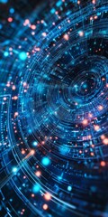 Poster - Abstract Digital Background Featuring Glowing Blue Circuits and Colorful Particles in Motion