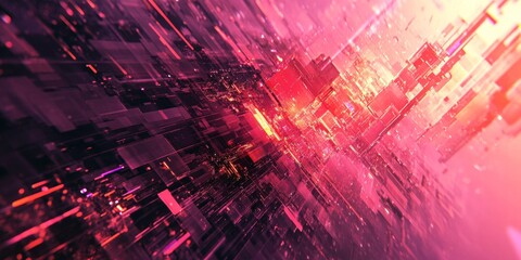 Poster - dynamic abstract visualization of colorful light patterns in futuristic digital space