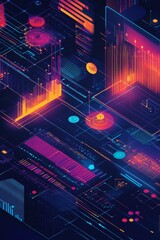 Poster - futuristic abstract digital visualization with neon colors and data patterns in deep space environme