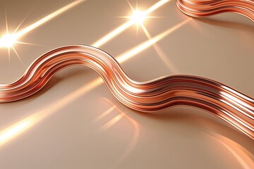 Wall Mural - shimmering copper arcs on beige background with vibrant light effects