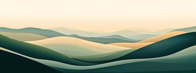 Wall Mural - Serene Panorama of Rolling Hills at Sunrise A Peaceful Landscape Image Perfect for Relaxation and Tranquility Concept