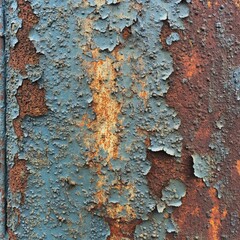 Poster - Weathered metal surface with peeling blue paint and rust creating a textured abstract background industrial decay