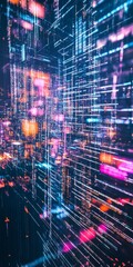 Poster - Colorful Abstract Digital Landscape with Glowing Lines and Neon Lights in a Futuristic Setting