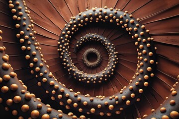 Poster - Rustic Brown Spiral Background with Interwoven Dots and Lines Illustrating Molecular Interaction and Abstract Biology Concepts for Sustainable Design