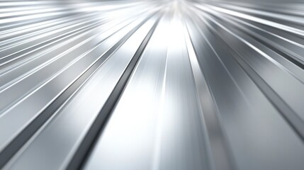 Fototapete - Abstract close up of metallic silver parallel lines converging at a vanishing point, creating a dynamic perspective and reflective surface texture.
