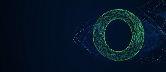 Wall Mural - Abstract Dark Blue Background With Glowing Green Circle Particle Effect Ideal For Technology Concepts and Designs and Illustrations. It is a modern graphic element with a vector style, suitable for