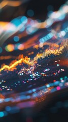 Poster - dynamic abstract digital visualization with colorful light patterns and waves of data