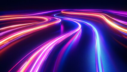 Wall Mural - Abstract Neon Light Trails on Dark Background Perfect for Futuristic Technology Concept