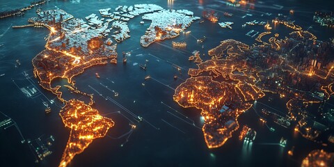 Poster - this captivating illustration features a glowing world map, highlighting the continents and oceans w