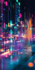 Poster - An eye-catching abstract cityscape featuring vibrant neon lights, colorful lines, and dynamic reflections, creating a modern and futuristic atmosphere.