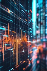 Poster - abstract digital data visualization with colorful waves and lines representing information flow