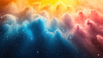 Wall Mural - Vibrant celestial expanse. Orange, red, and blue clouds blend with stars. A dreamy, cosmic scene
