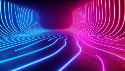 Wall Mural - Abstract Neon Light Background Featuring Pink And Blue Glowing Curves Ideal For Futuristic Technology Concepts or Designs. For Use in Illustrations, Posters, Or Backgrounds.
