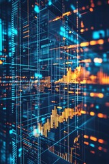 Poster - abstract digital data visualization with geometric patterns and bright colors in technology