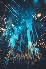 Poster - A cityscape with tall buildings and a blue sky