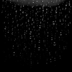 Poster - Black and white photo of raindrops on a window. Concept of calmness and tranquility