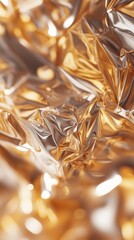 Poster - Reflective crinkles of golden foil intertwine to form an elegant tapestry of light and shadow, inviting viewers to explore the intricate textures and colors that dance across the surface