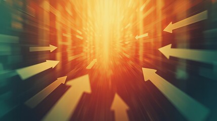 Poster - This abstract image features dynamic arrows converging towards a bright center. The visual effect creates a sense of movement, energy, and depth, inspiring creativity.
