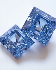 Poster - Captivating close up of two radiant blue diamonds showcasing brilliant facets on a clean white background