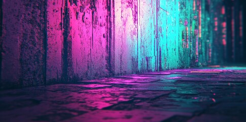 Poster - A distorted digital signal forms a grunge texture background that features a glitch effect and horizontal lines in shades of pink and turquoise