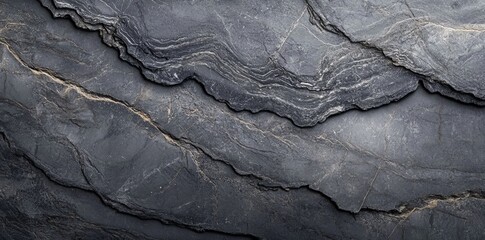 Poster - A dark gray marble surface featuring white veins that produce a stunning grunge texture, perfect for backgrounds and various design projects