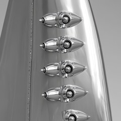 Poster - close up view of polished metallic surface with rows of small, aerodynamically shaped rivets. the gr