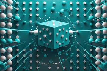 Poster - Vibrant Teal Cube Background Featuring Connected Dots and Lines for Tech Innovation