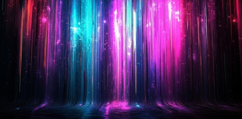 Fototapete - A dark grunge texture serves as the backdrop for a modern abstract design featuring glowing vertical stripes in shades of pink and blue