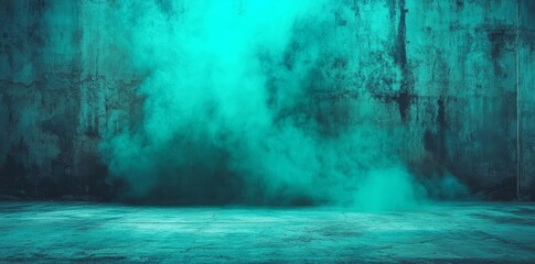 Poster - A grunge turquoise background with a light center and shadowy edges generates a sense of mysterious depth in graphic compositions