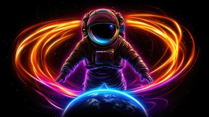 Poster - Astronaut exploring cosmic energy waves outer space digital art sci-fi environment dramatic viewpoint fantasy concept