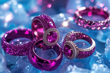 Poster - Stylish Magenta Rings on Cool Blue Background with Eye-catching Shiny Effects