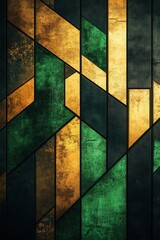 Poster - Abstract geometric panel with gold green and black textured surfaces in a modern art deco style design