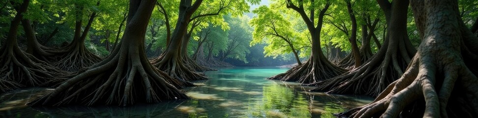 Wall Mural - mangrove trees with twisted trunks and gnarled branches, tree trunks,