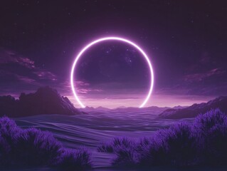 Wall Mural - ethereal purple landscape with a radiant glowing circle evoking a sense of wonder and otherworldly b