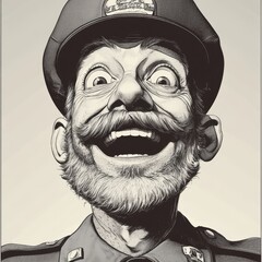 Wall Mural - A classic police officer uniform and hat are showcased in a nostalgic and trustworthy vintage style, achieved through a sketch engraving generative AI raster illustration that mimics a scratch board