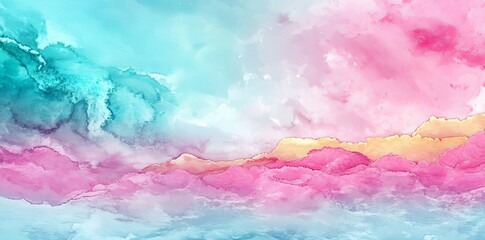 Poster - Soft pastel hues of watercolor gently merge to form a serene abstract gradient that blends pink and blue tones