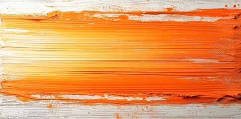 Poster - Vibrant orange and peach hues, applied in sweeping brush strokes, form an abstract design on rough white paper using watercolor paint
