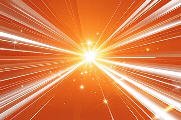 Poster - Bright Orange Backdrop with Shimmering White Rays and Sparkling Effects